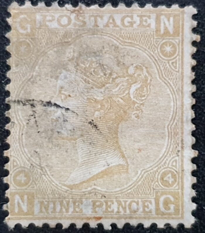 Great Britain Queen Victoria 1867 SG110 9d straw NG Plate 4 used