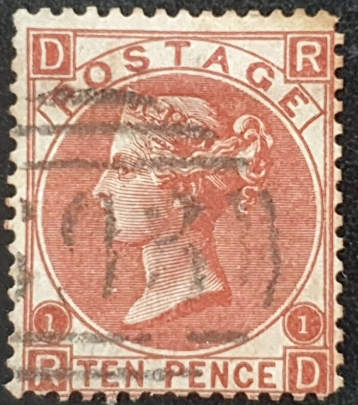 Great Britain Queen Victoria 1867 SG114 10d deep red-brown Plate 1 RD used